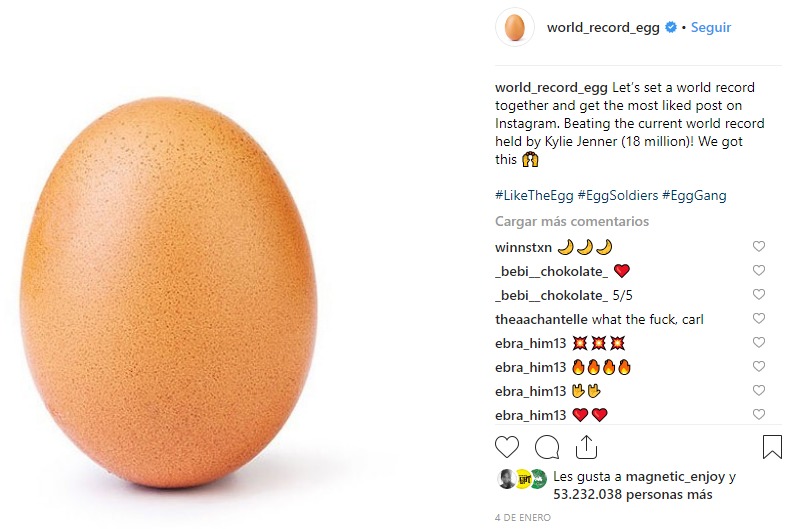 Photo of an egg, most likes in Instagram